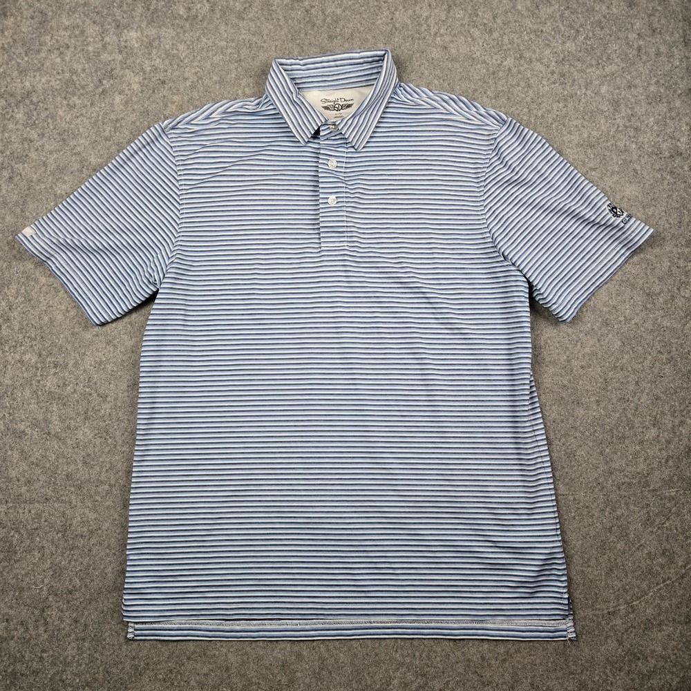 Straight Down Polo Shirt Mens Large Blue Striped Performance Stretch Golf Preppy
